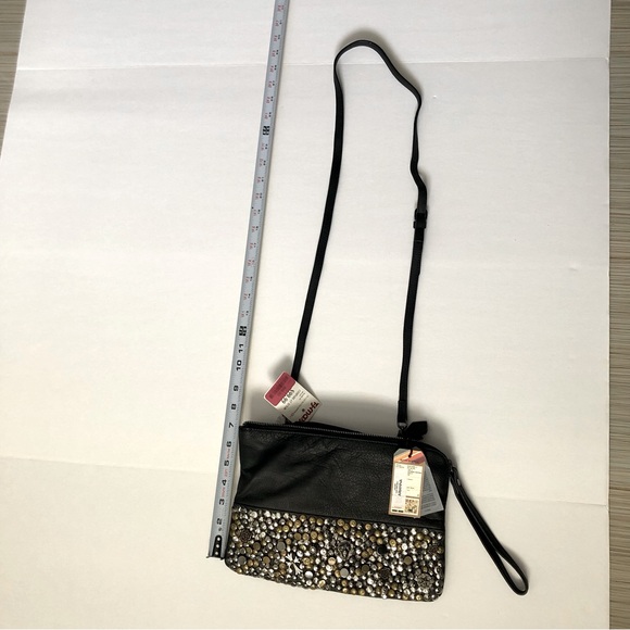 DMR touch black leather studded clutch or crossbody bag - Picture 7 of 12